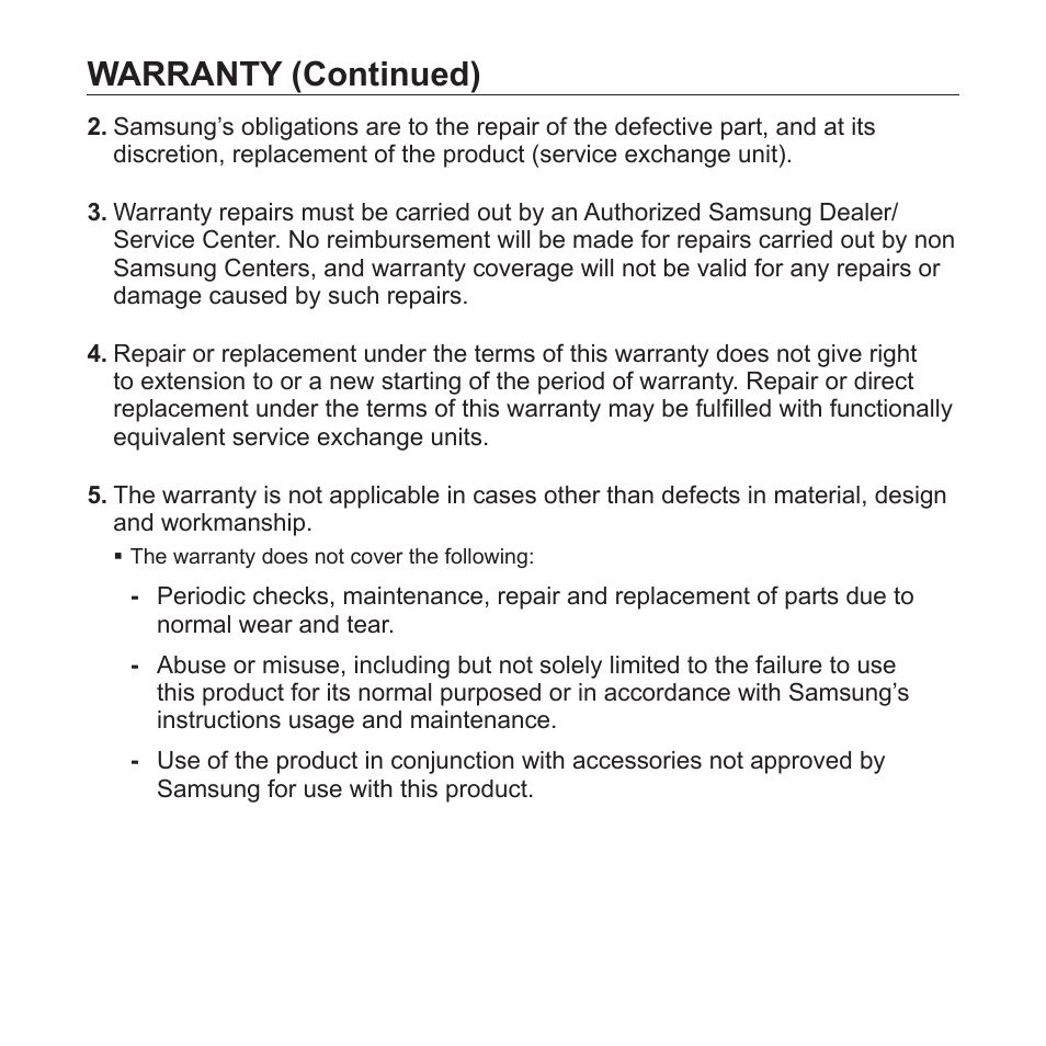 Warranty (continued) | Samsung YP-S3JAB-XAA User Manual | Page 97 / 101