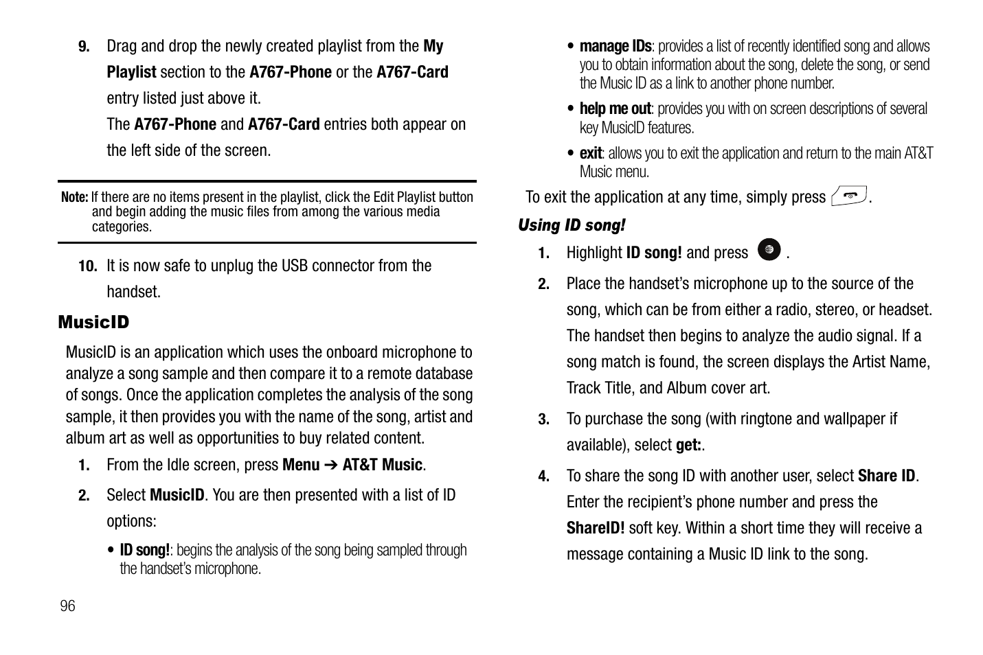 Musicid | Samsung SGH-A767LBAATT User Manual | Page 100 / 164