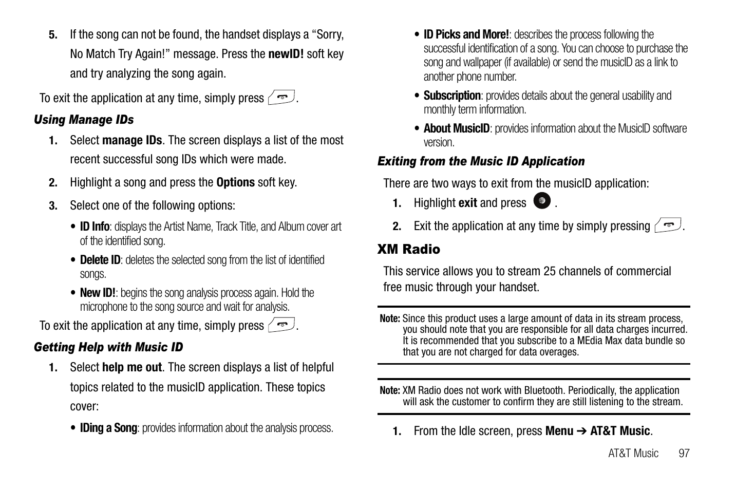 Xm radio | Samsung SGH-A767LBAATT User Manual | Page 101 / 164