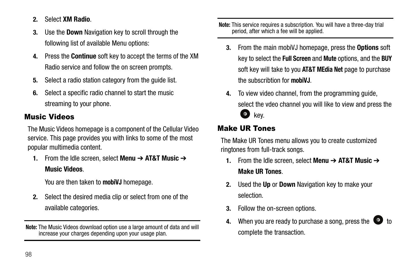 Music videos make ur tones | Samsung SGH-A767LBAATT User Manual | Page 102 / 164