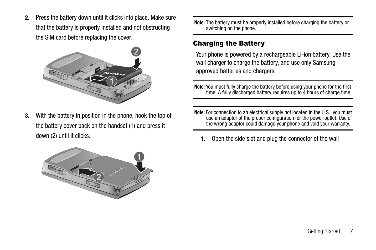 Charging the battery | Samsung SGH-A767LBAATT User Manual | Page 11 / 164