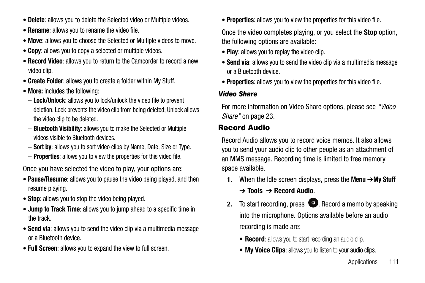 Record audio | Samsung SGH-A767LBAATT User Manual | Page 115 / 164