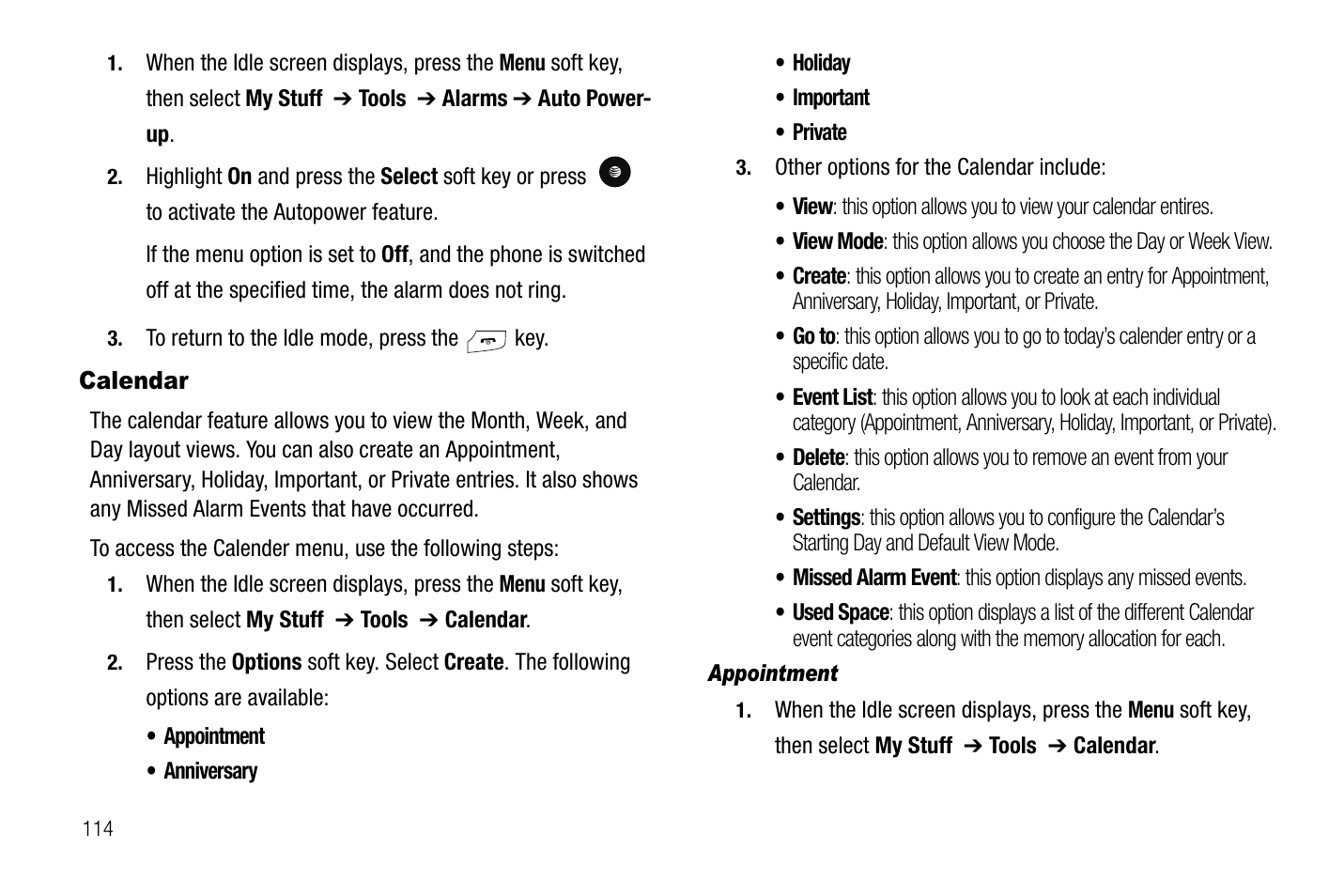 Calendar | Samsung SGH-A767LBAATT User Manual | Page 118 / 164