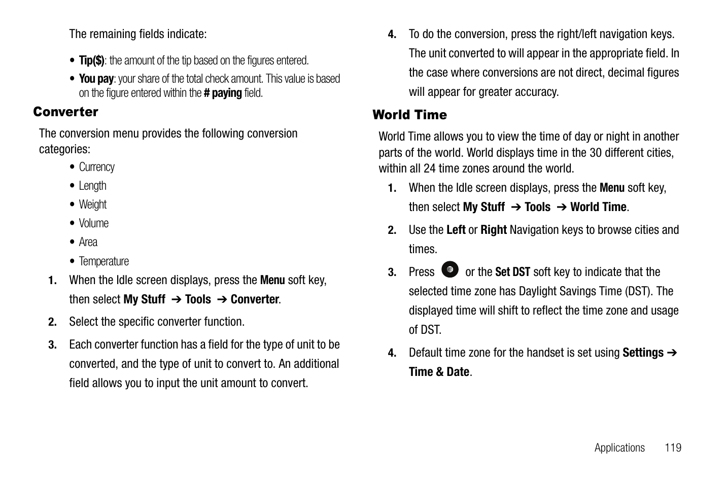 Converter world time | Samsung SGH-A767LBAATT User Manual | Page 123 / 164