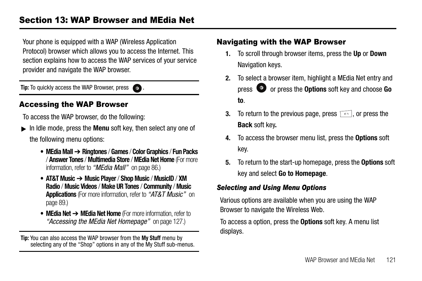 Section 13: wap browser and media net | Samsung SGH-A767LBAATT User Manual | Page 125 / 164