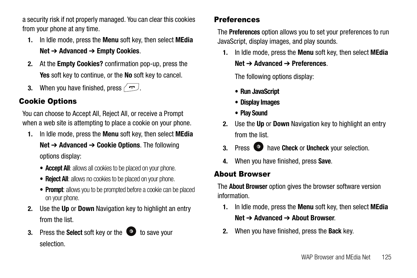 Cookie options preferences about browser | Samsung SGH-A767LBAATT User Manual | Page 129 / 164