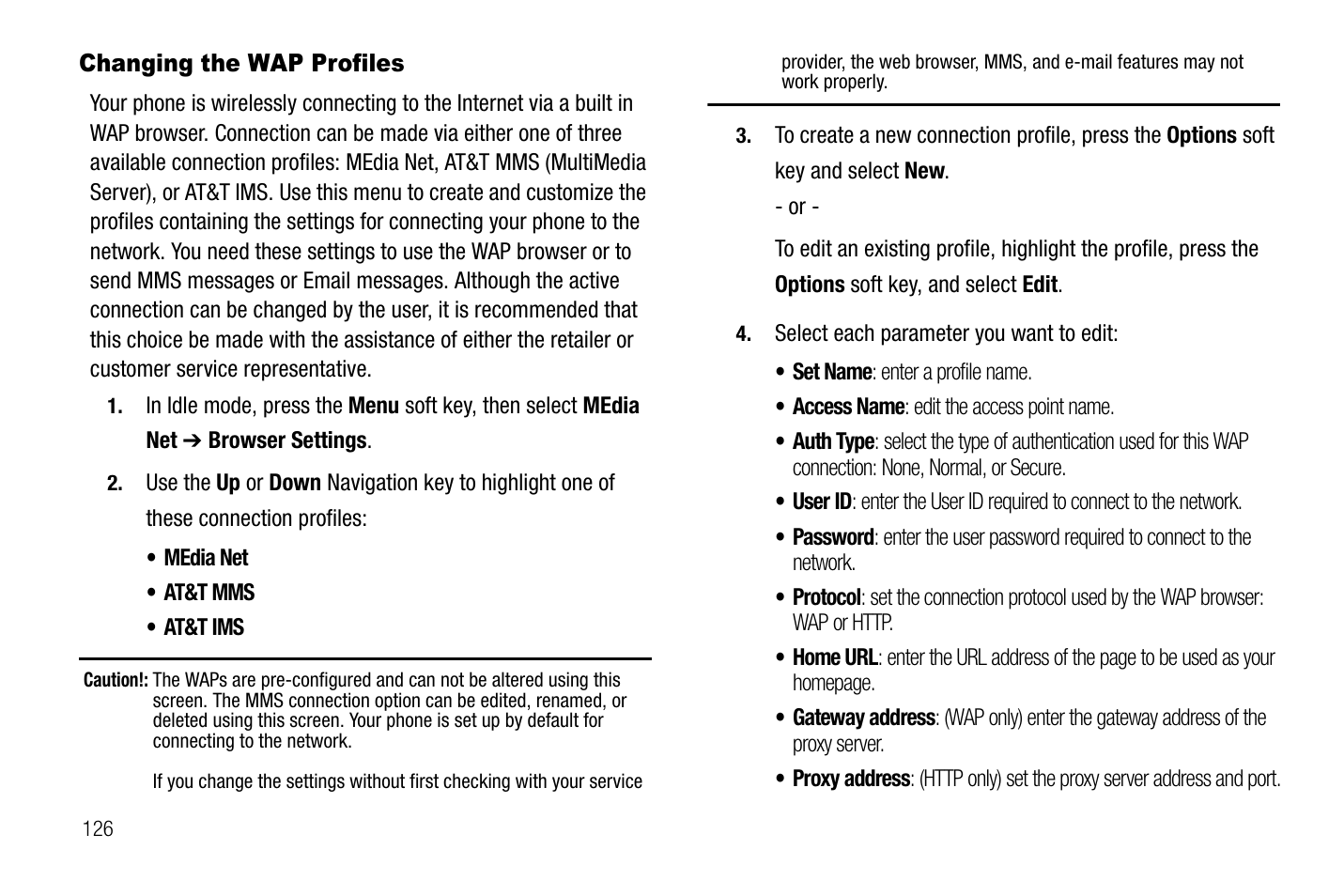 Changing the wap profiles | Samsung SGH-A767LBAATT User Manual | Page 130 / 164