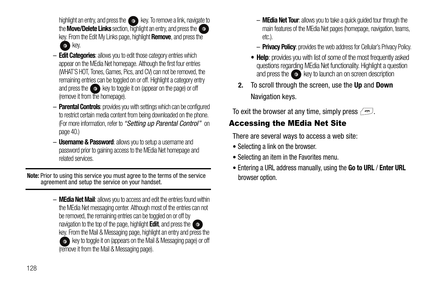 Accessing the media net site | Samsung SGH-A767LBAATT User Manual | Page 132 / 164