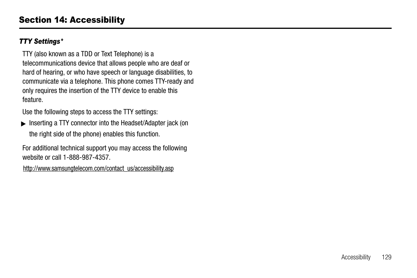 Section 14: accessibility | Samsung SGH-A767LBAATT User Manual | Page 133 / 164