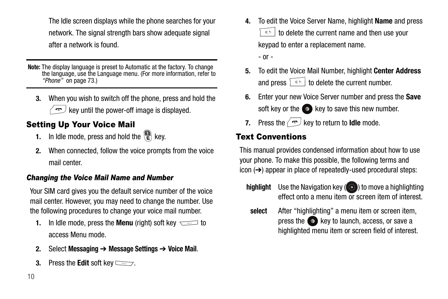 Setting up your voice mail text conventions | Samsung SGH-A767LBAATT User Manual | Page 14 / 164