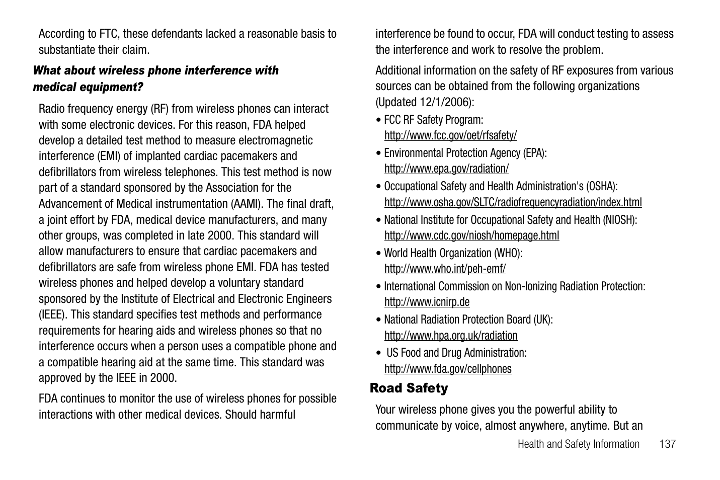 Road safety | Samsung SGH-A767LBAATT User Manual | Page 141 / 164