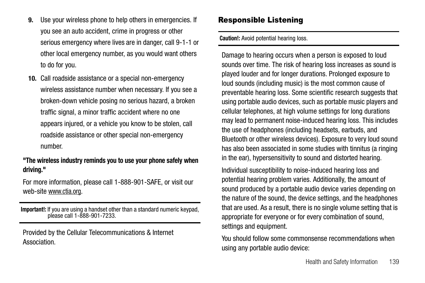 Responsible listening | Samsung SGH-A767LBAATT User Manual | Page 143 / 164