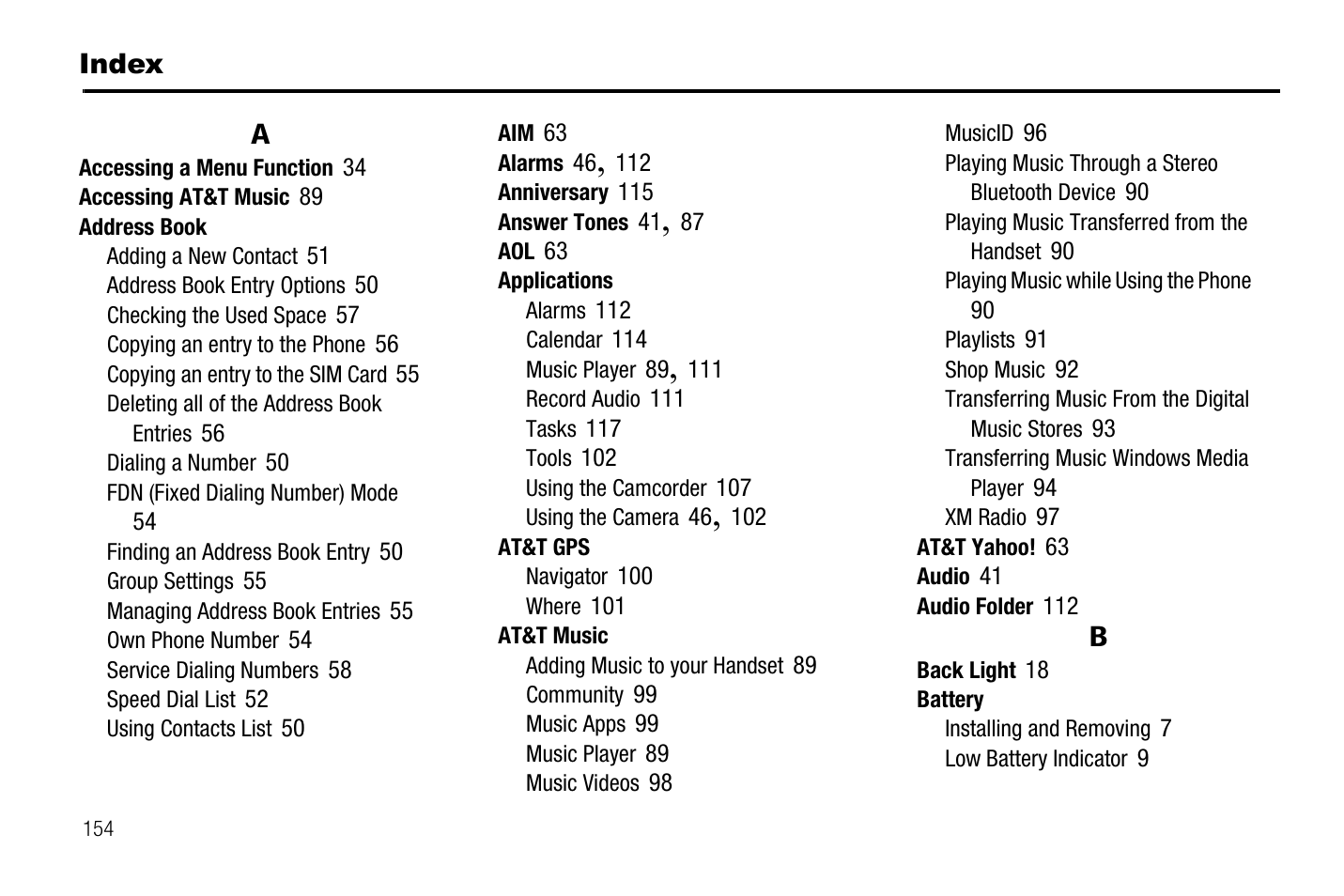 Index | Samsung SGH-A767LBAATT User Manual | Page 158 / 164