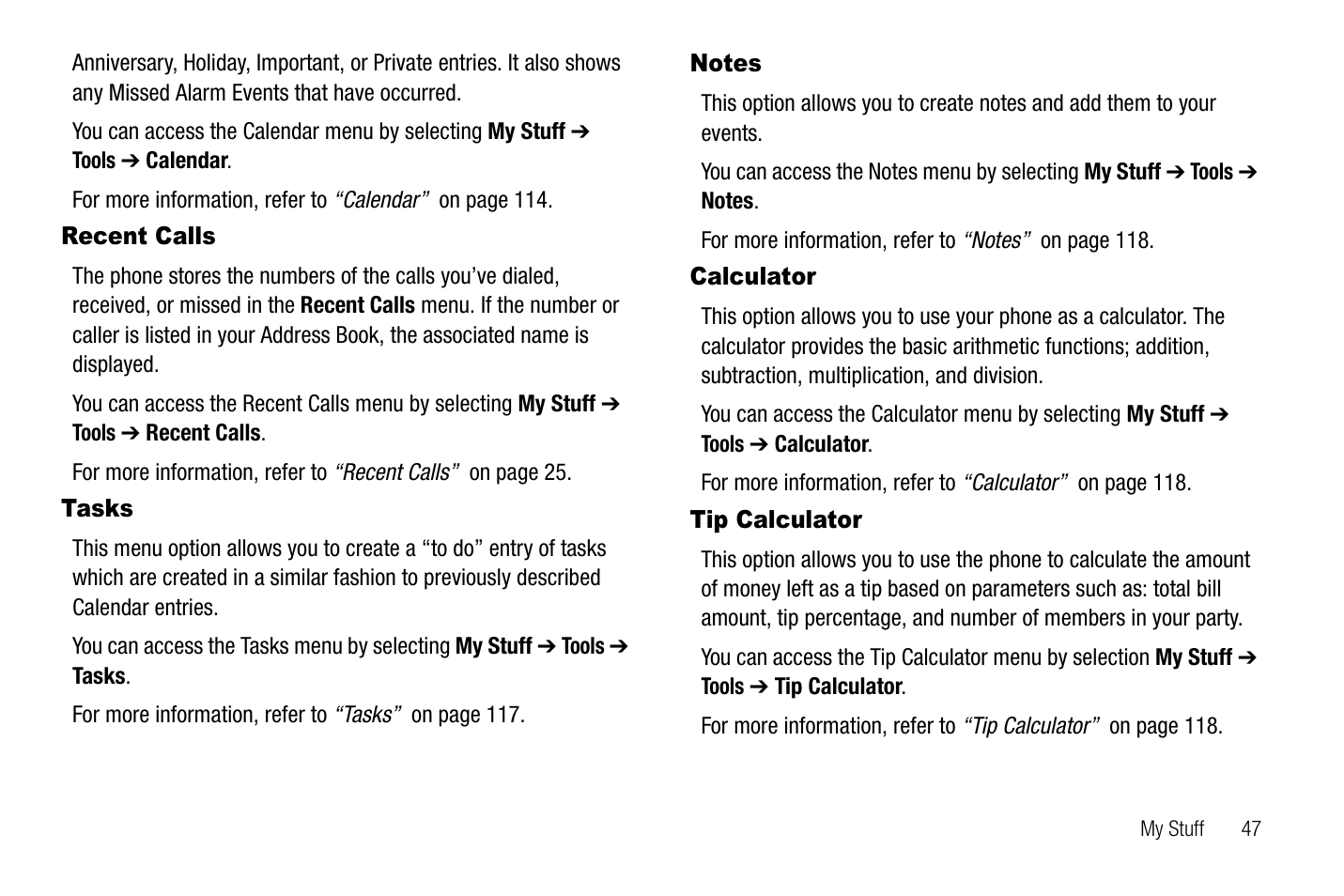Recent calls tasks notes calculator tip calculator | Samsung SGH-A767LBAATT User Manual | Page 51 / 164