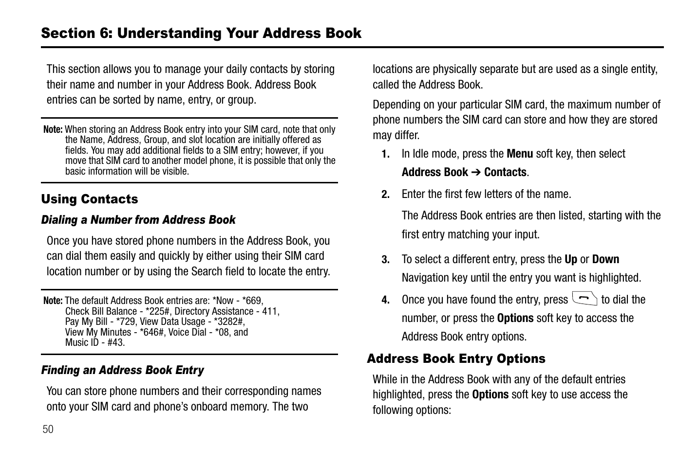 Section 6: understanding your address book, Using contacts address book entry options | Samsung SGH-A767LBAATT User Manual | Page 54 / 164