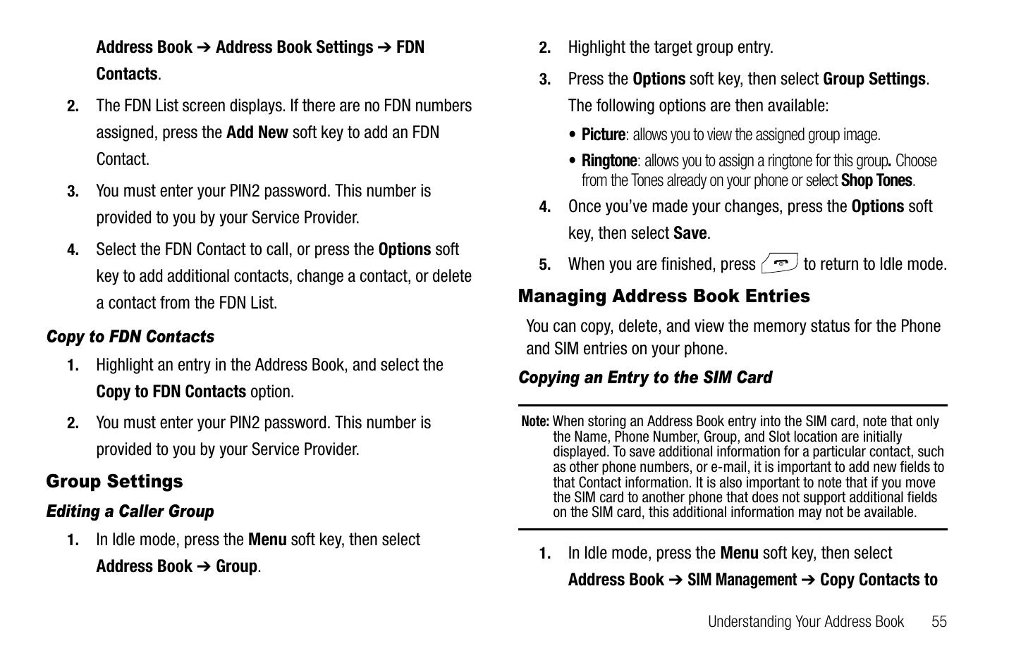 Group settings managing address book entries | Samsung SGH-A767LBAATT User Manual | Page 59 / 164