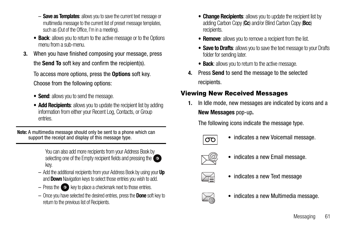 Viewing new received messages | Samsung SGH-A767LBAATT User Manual | Page 65 / 164