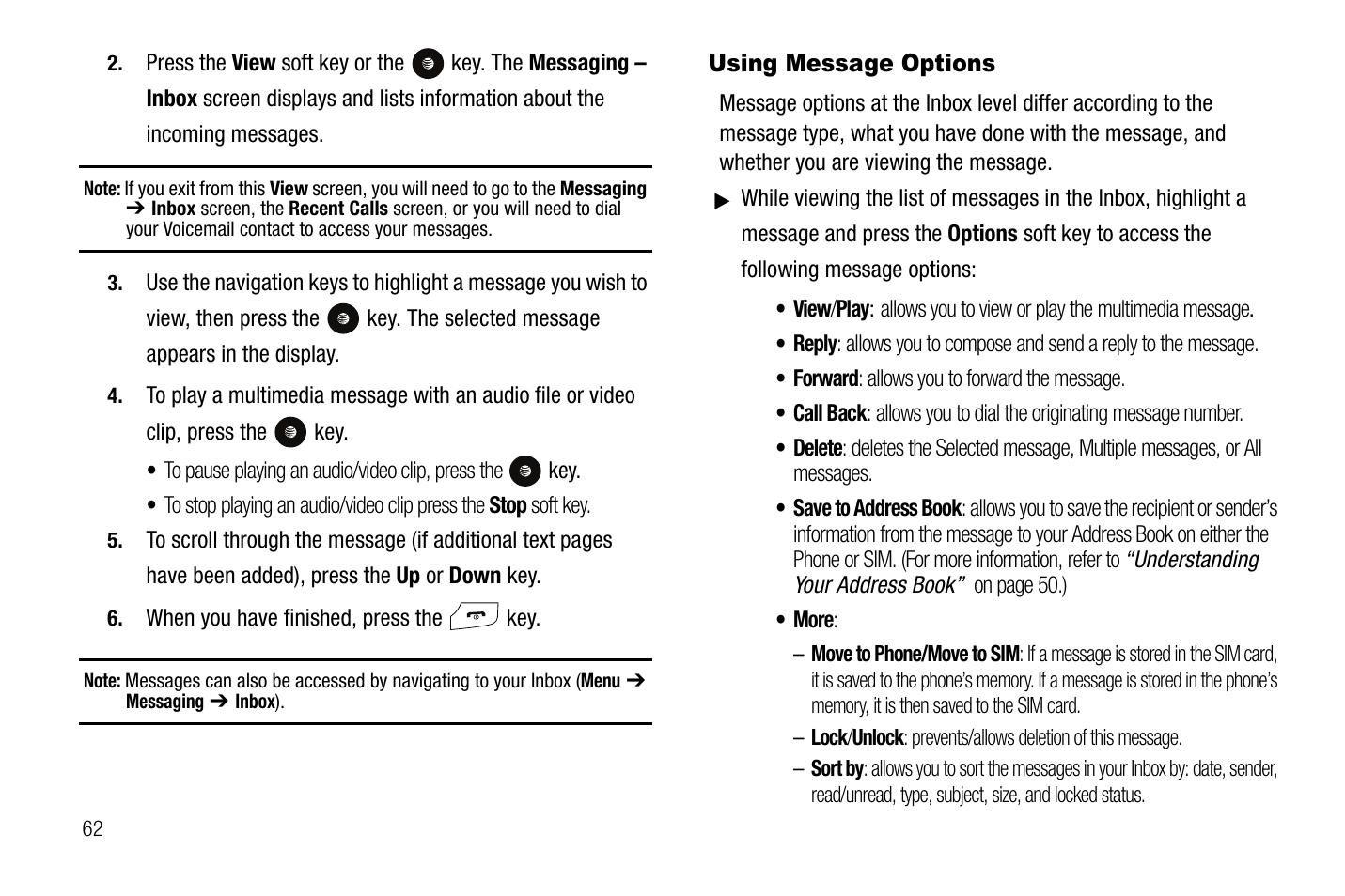 Using message options | Samsung SGH-A767LBAATT User Manual | Page 66 / 164