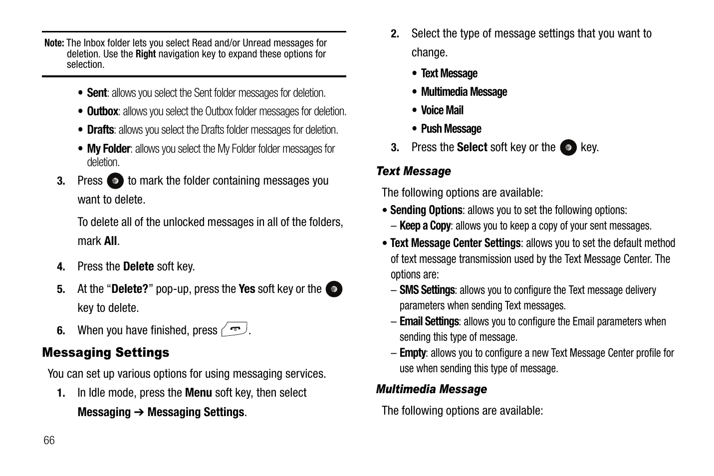Messaging settings | Samsung SGH-A767LBAATT User Manual | Page 70 / 164