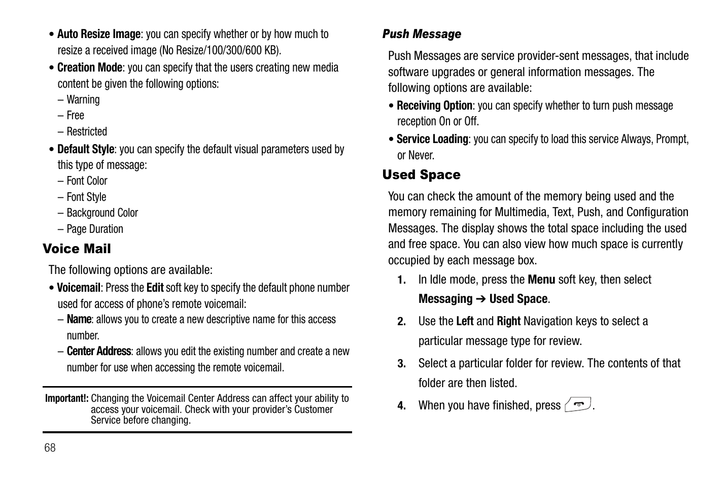 Voice mail used space | Samsung SGH-A767LBAATT User Manual | Page 72 / 164