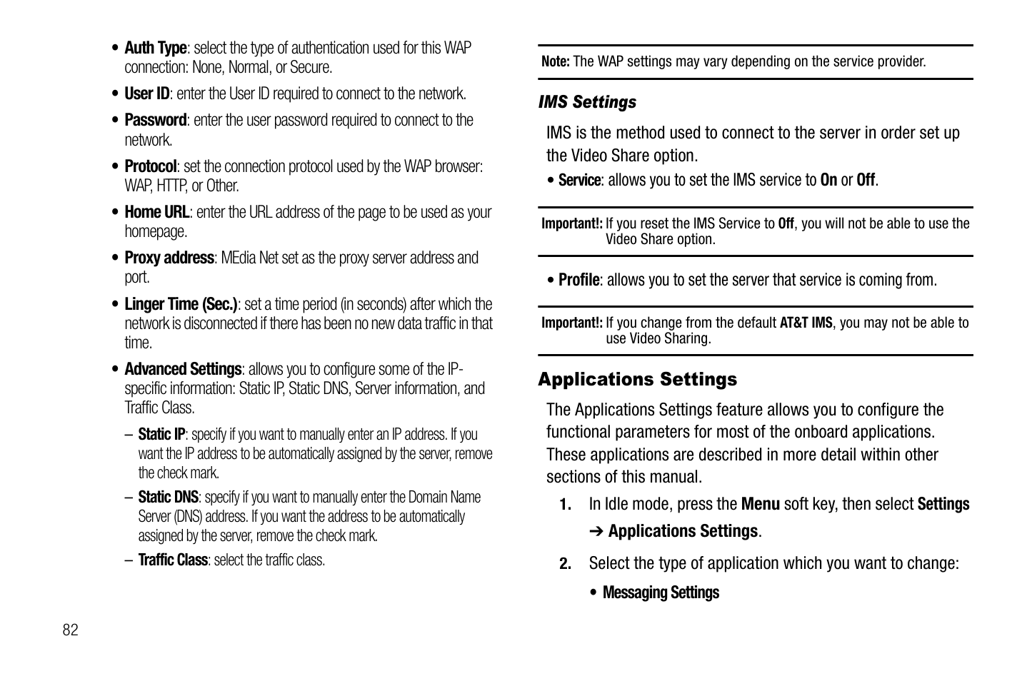 Applications settings | Samsung SGH-A767LBAATT User Manual | Page 86 / 164