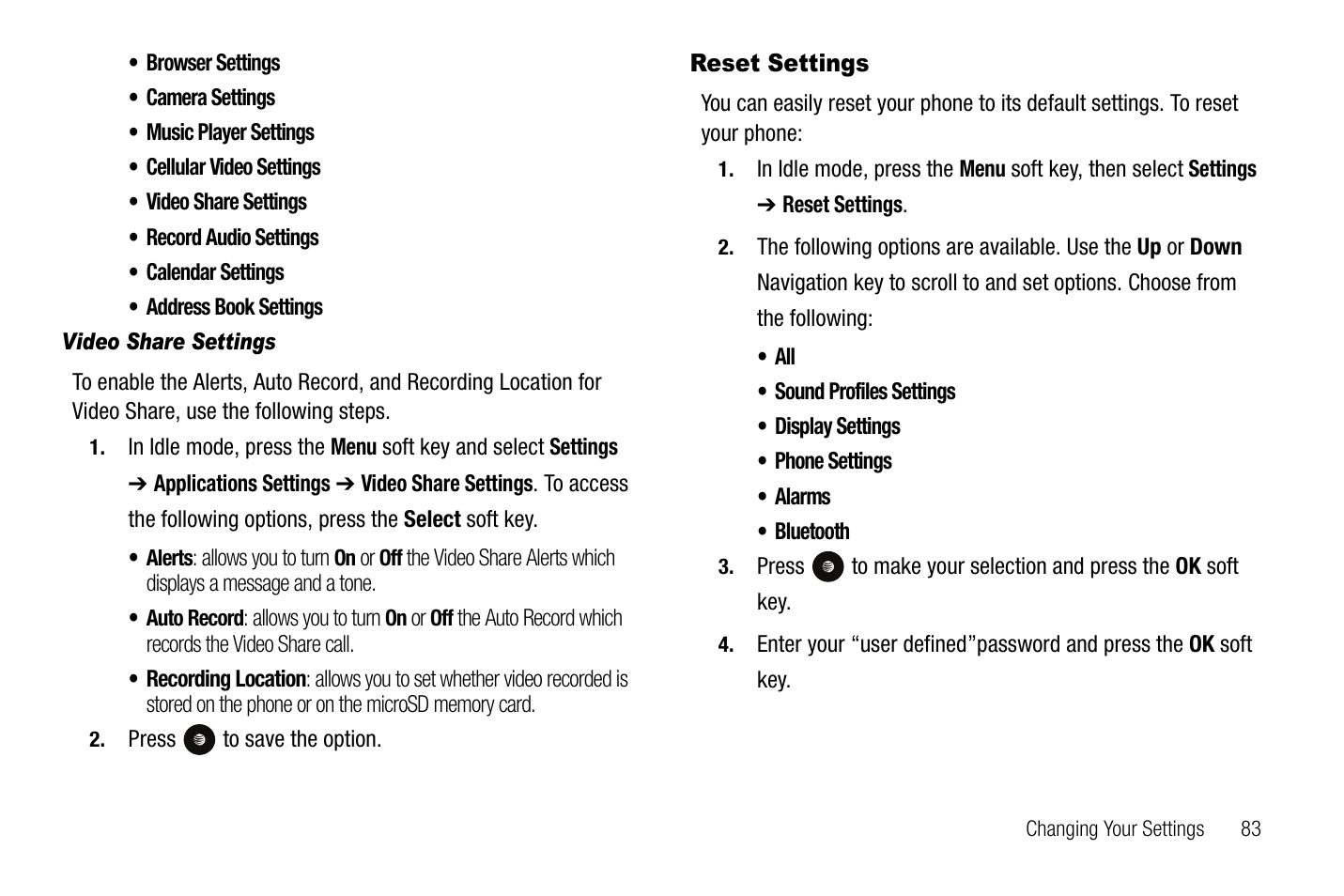 Reset settings | Samsung SGH-A767LBAATT User Manual | Page 87 / 164