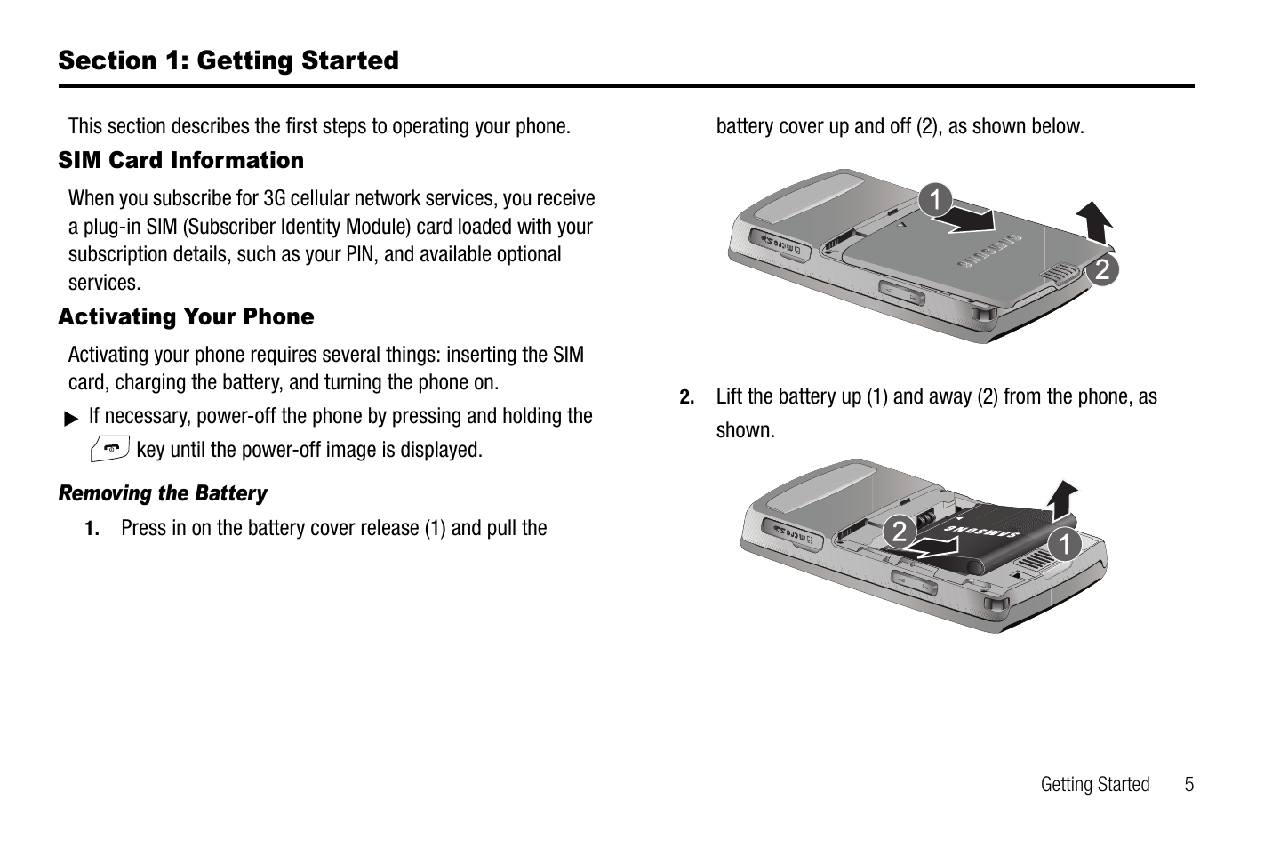Section 1: getting started, Sim card information activating your phone | Samsung SGH-A767LBAATT User Manual | Page 9 / 164