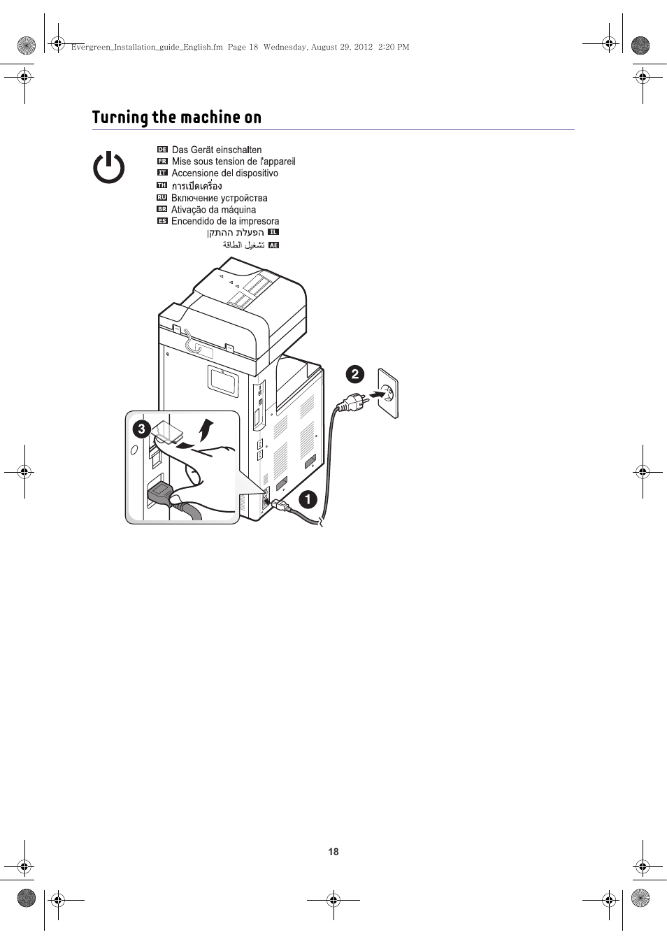 Turning the machine on | Samsung CLX-8650ND-SEE User Manual | Page 19 / 28