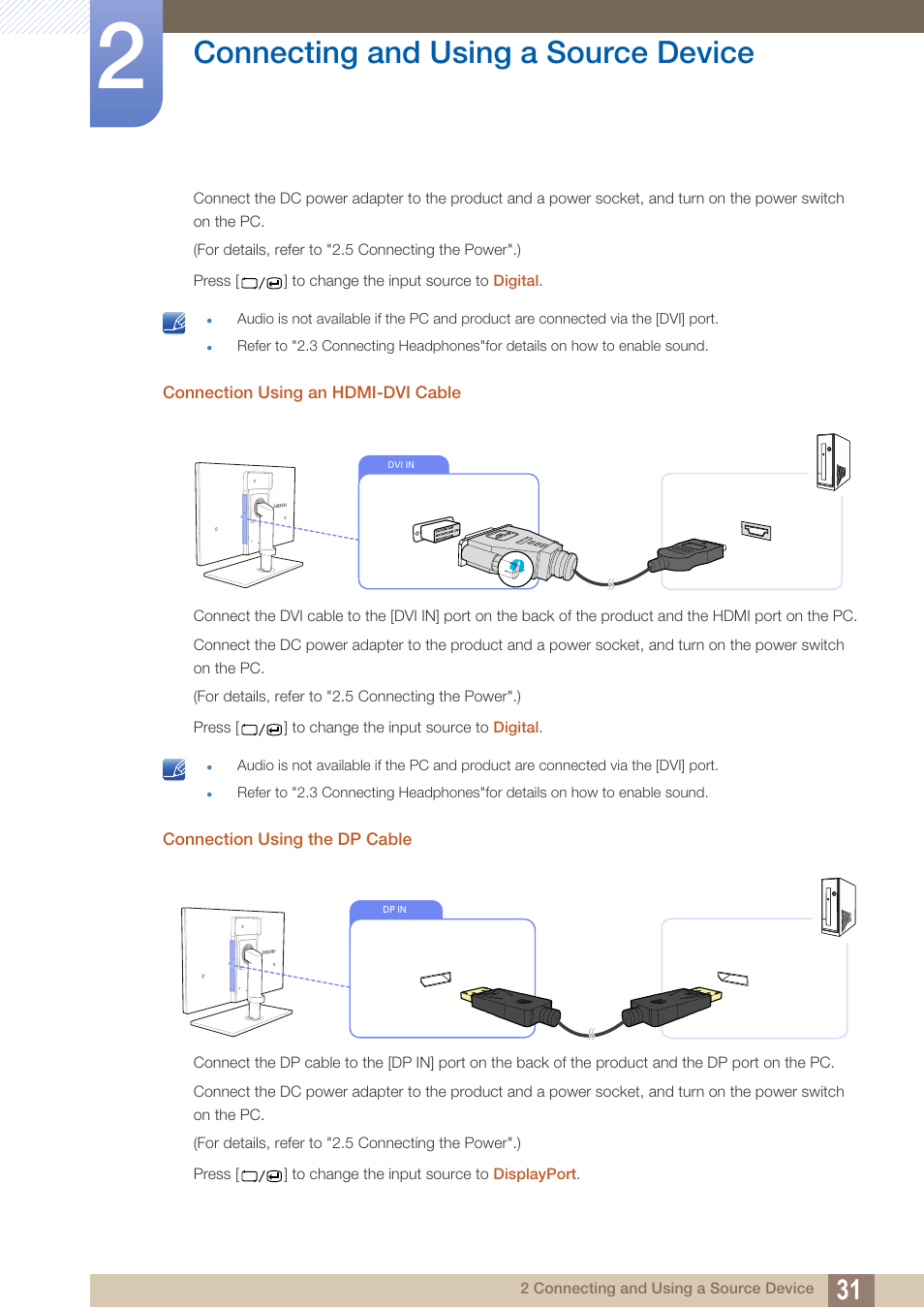 Connecting and using a source device | Samsung LS22A650SEV-ZA User Manual | Page 31 / 94