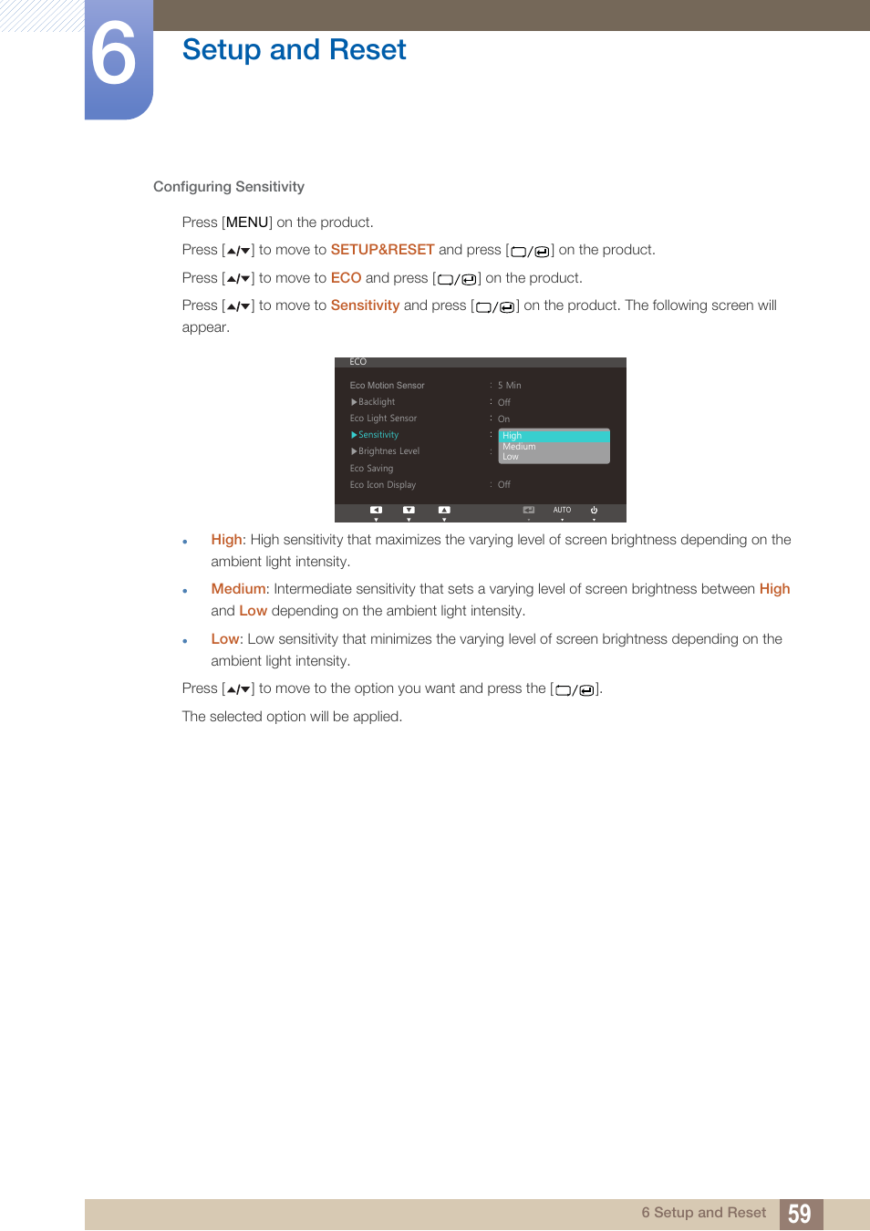 Setup and reset | Samsung LS22A650SEV-ZA User Manual | Page 59 / 94