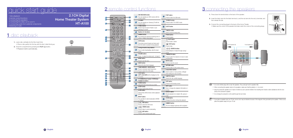 Samsung HT-A100T-XAA User Manual | 2 pages