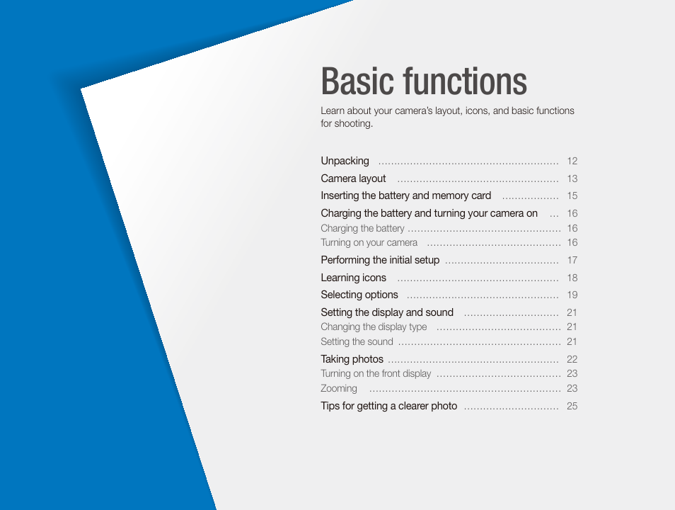 Basic functions | Samsung EC-PL100ZBPSPA User Manual | Page 12 / 100