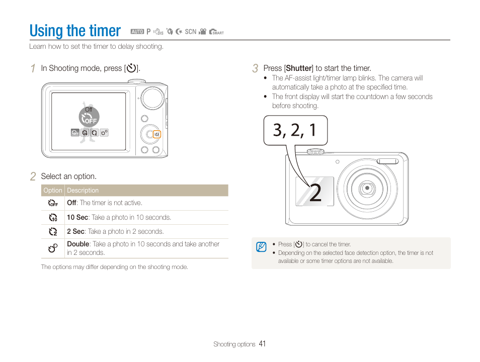 Using the timer | Samsung EC-PL100ZBPSPA User Manual | Page 42 / 100