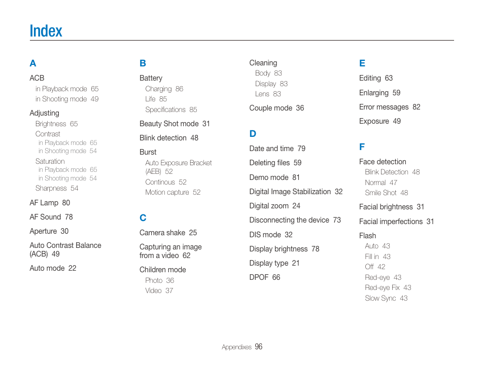 Index | Samsung EC-PL100ZBPSPA User Manual | Page 97 / 100