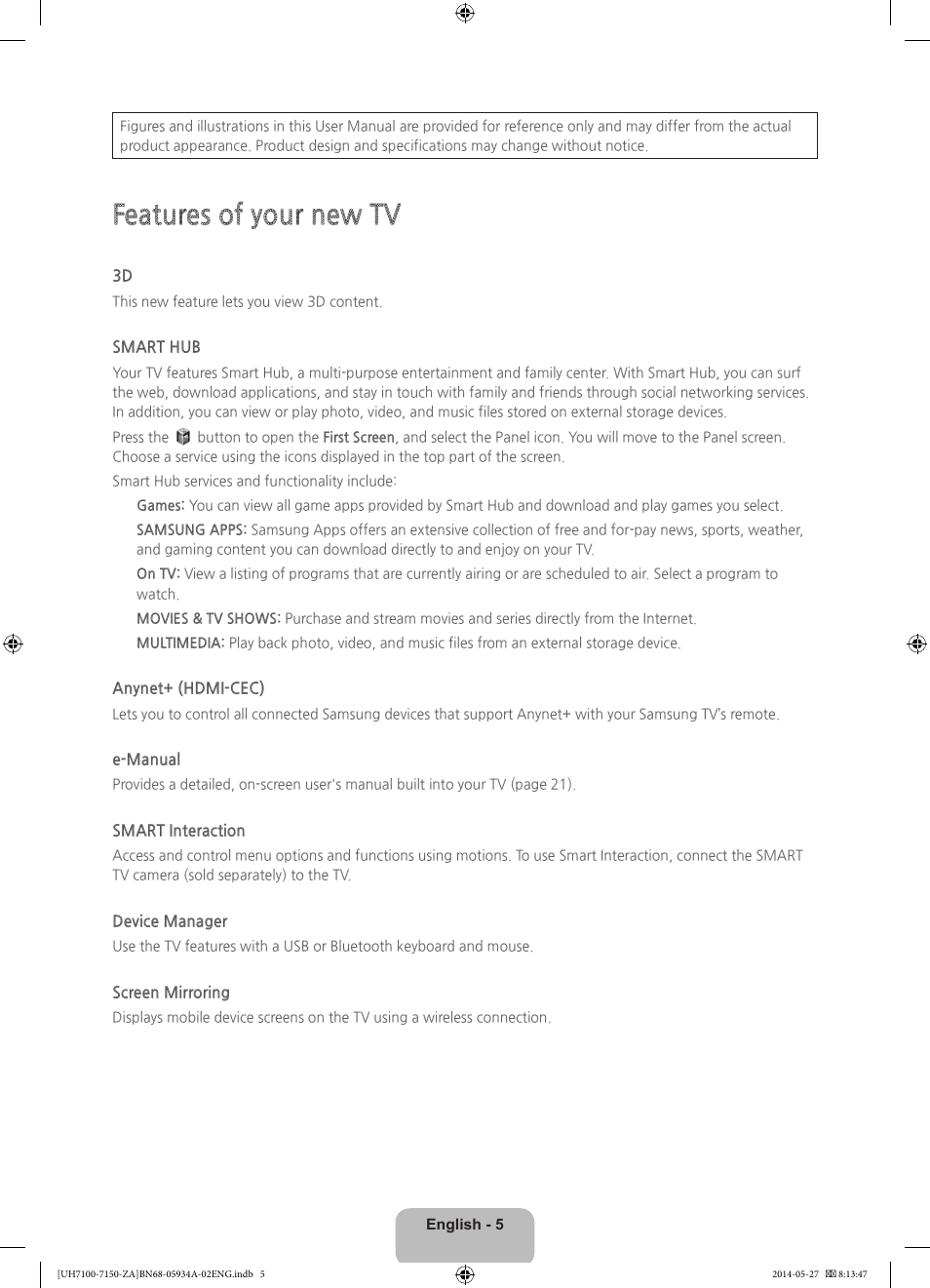Features of your new tv | Samsung UN55H7150AFXZA User Manual | Page 5 / 40