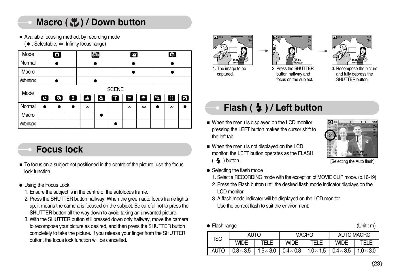 Macro ( ) / down button, Focus lock, Flash ( ) / left button | Samsung EC-L77ZZBBA-AU User Manual | Page 24 / 98