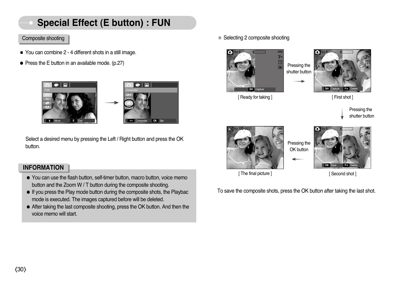 Special effect (e button) : fun, Information | Samsung EC-L77ZZBBA-AU User Manual | Page 31 / 98