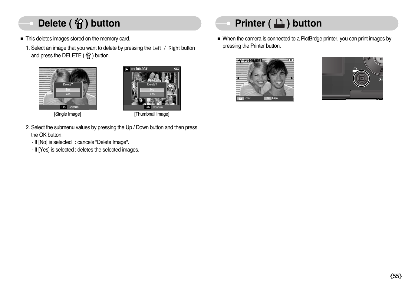 Printer ( ) button delete ( ) button | Samsung EC-L77ZZBBA-AU User Manual | Page 56 / 98