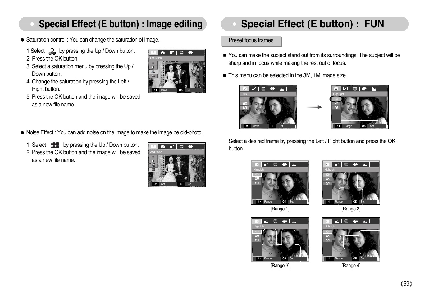 Special effect (e button) : image editing, Special effect (e button) : fun | Samsung EC-L77ZZBBA-AU User Manual | Page 60 / 98