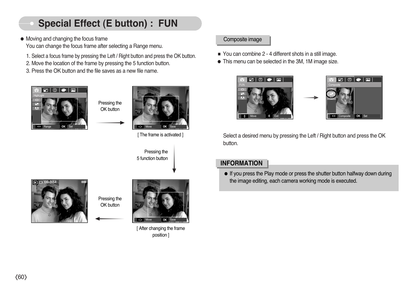 Special effect (e button) : fun, Information, Composite image | Samsung EC-L77ZZBBA-AU User Manual | Page 61 / 98