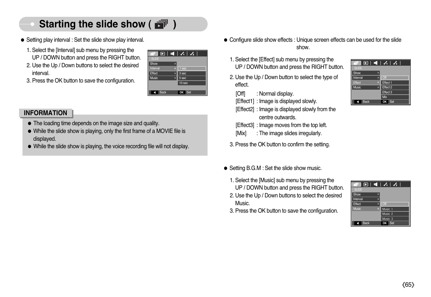 Starting the slide show ( ), Information | Samsung EC-L77ZZBBA-AU User Manual | Page 66 / 98