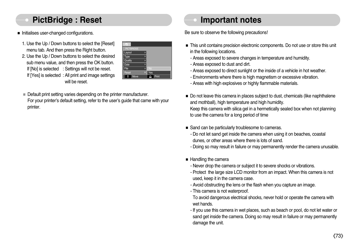 Pictbridge : reset | Samsung EC-L77ZZBBA-AU User Manual | Page 74 / 98