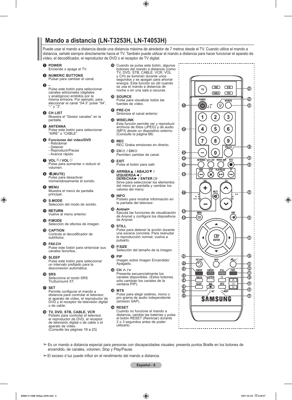 Mando a distancia (ln-t5h, ln-t05h) | Samsung LNT2353HX-XAA User Manual | Page 106 / 191