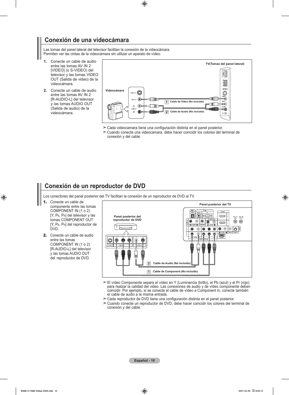 Conexión de un reproductor de dvd, Conexión de una videocámara | Samsung LNT2353HX-XAA User Manual | Page 110 / 191