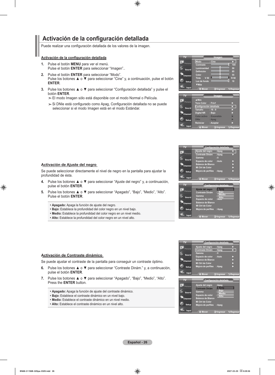 Activación de la configuración detallada | Samsung LNT2353HX-XAA User Manual | Page 126 / 191