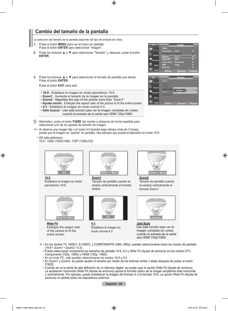 Cambio del tamaño de la pantalla | Samsung LNT2353HX-XAA User Manual | Page 129 / 191