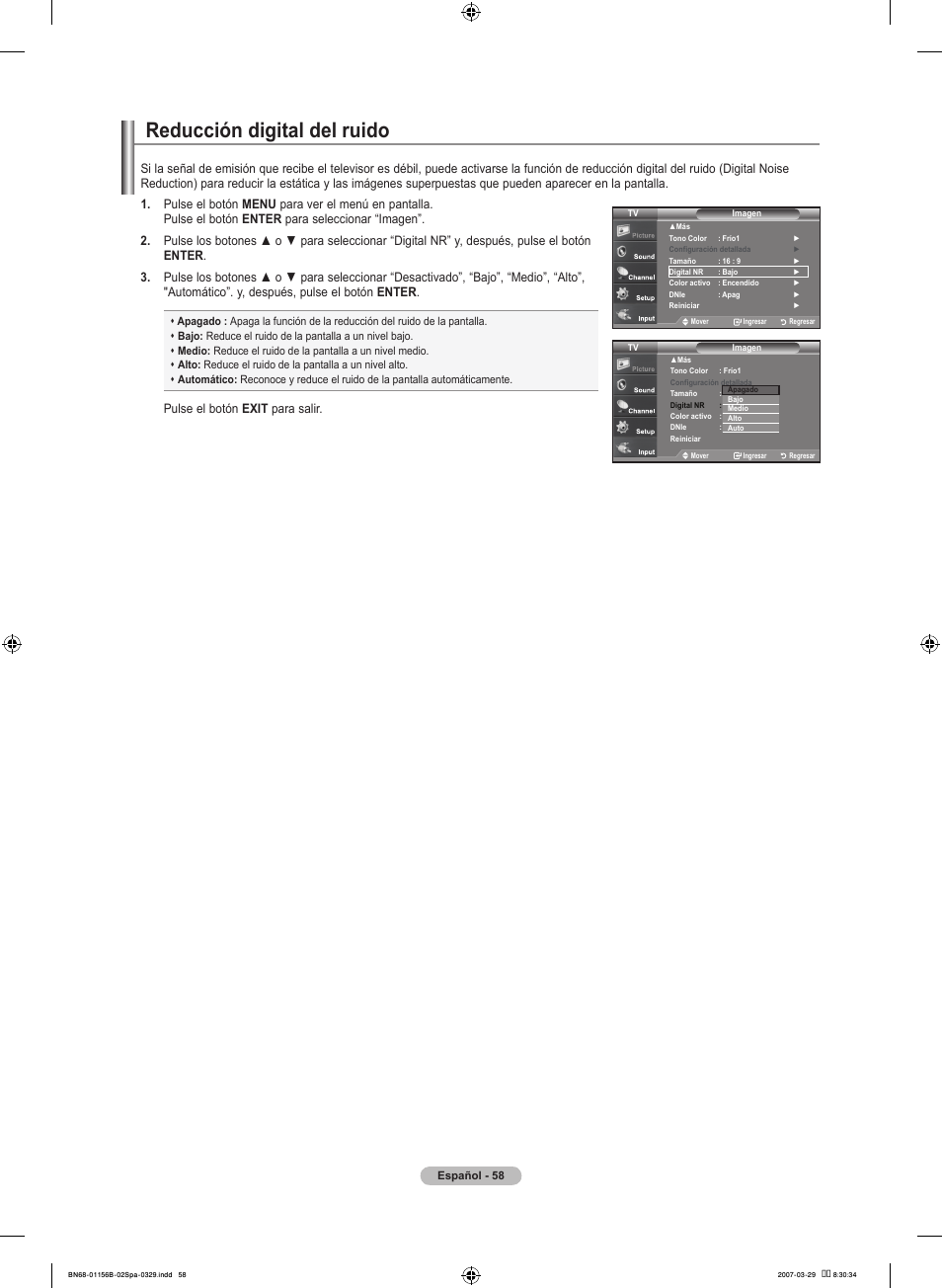 Reducción digital del ruido | Samsung LNT2353HX-XAA User Manual | Page 158 / 191