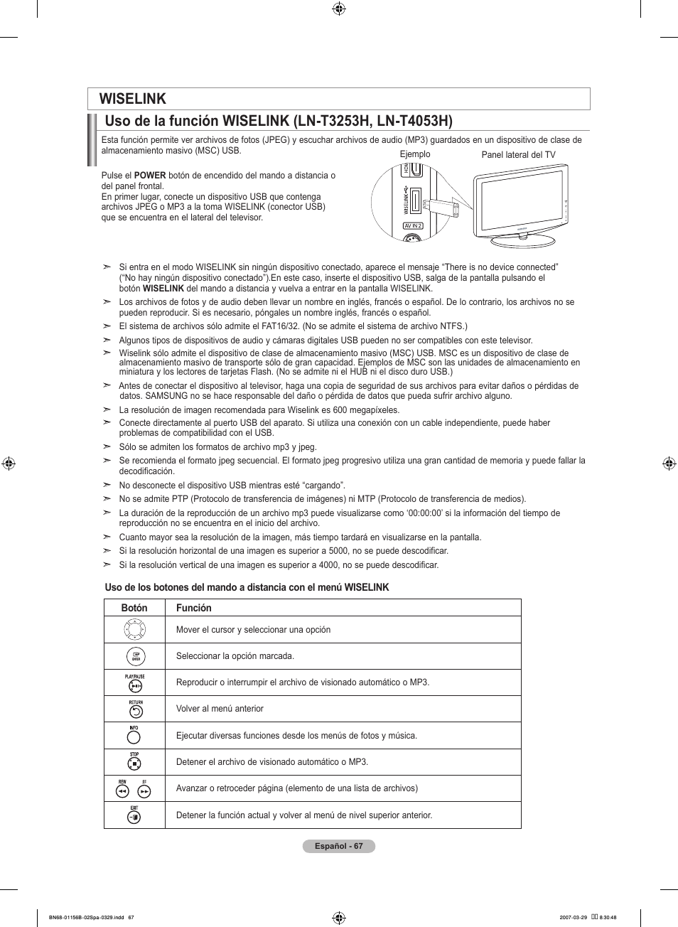 Wiselink, Uso de la función wiselink (ln-t5h, ln-t05h) | Samsung LNT2353HX-XAA User Manual | Page 167 / 191
