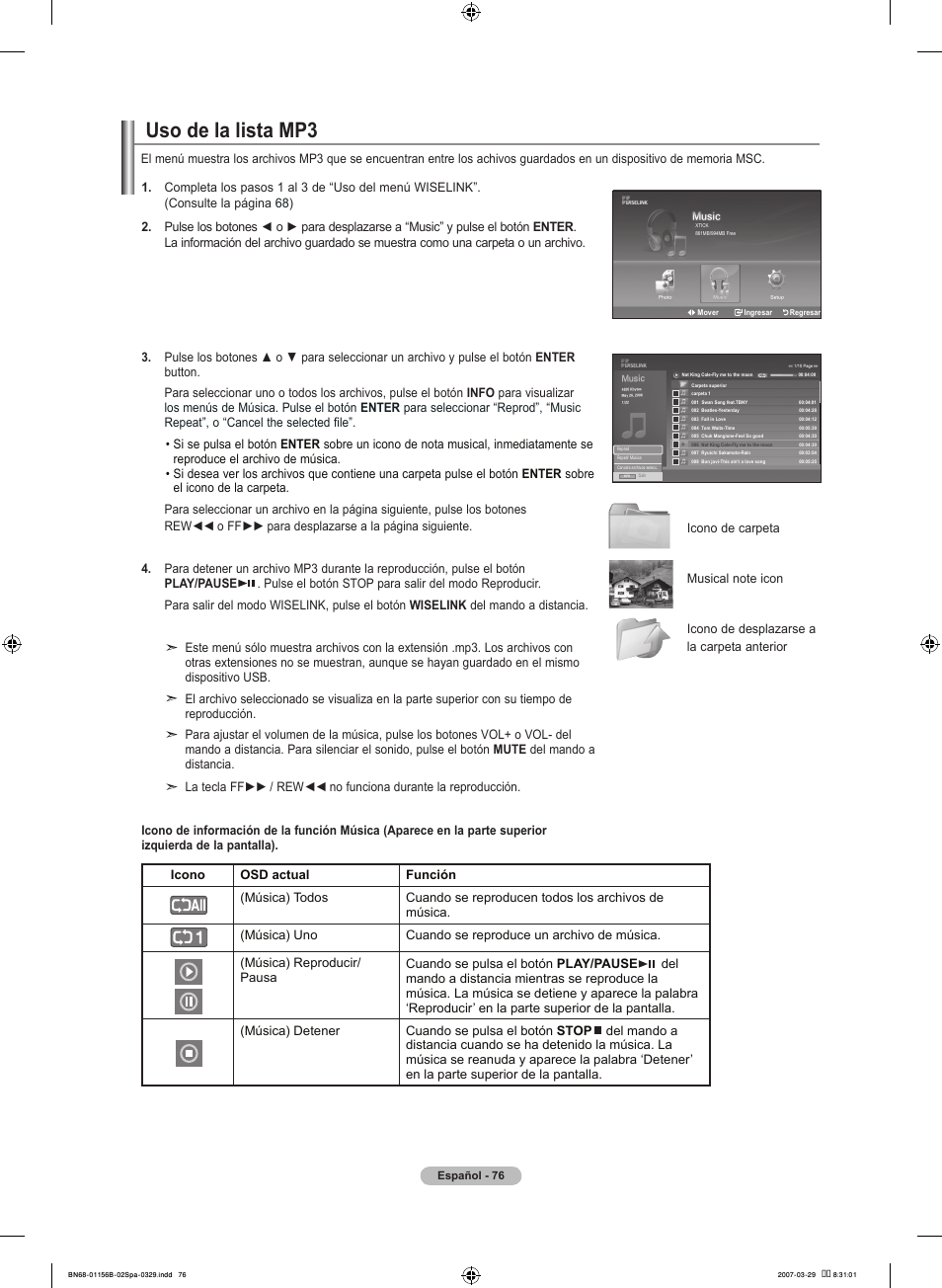 Uso de la lista mp | Samsung LNT2353HX-XAA User Manual | Page 176 / 191