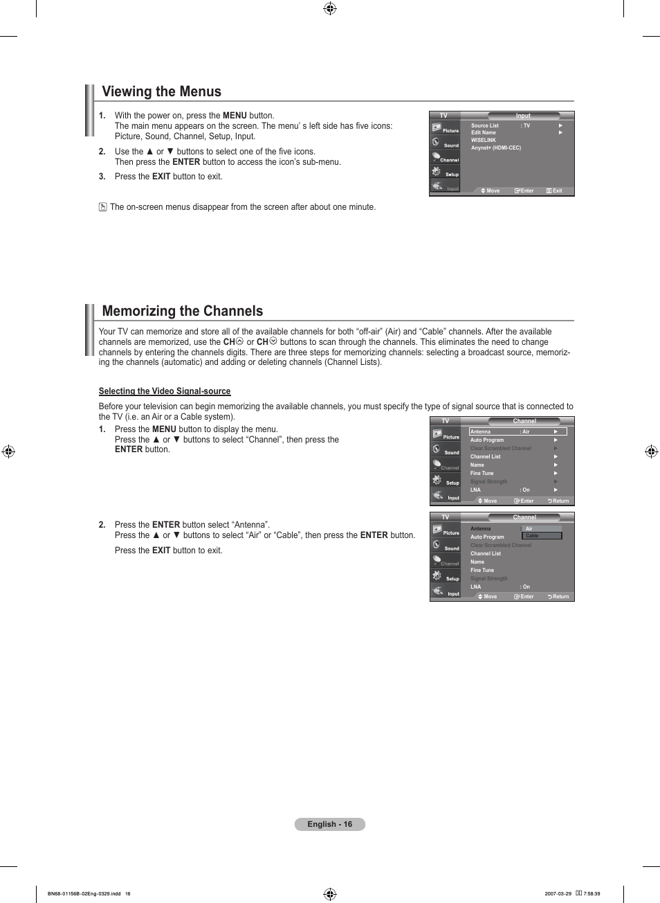 Viewing the menus | Samsung LNT2353HX-XAA User Manual | Page 18 / 191